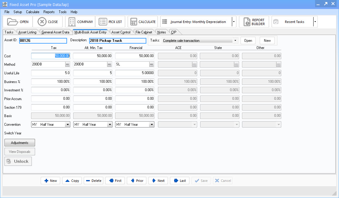 screenshot of Fixed Asset Pro